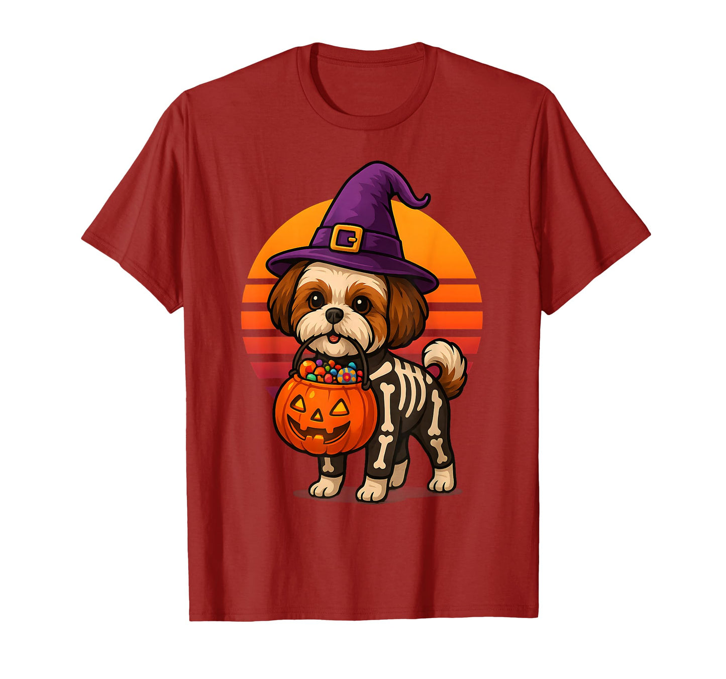 Shih Tzu Dog Halloween Spooky Skeleton Trick or Treat T-Shirt