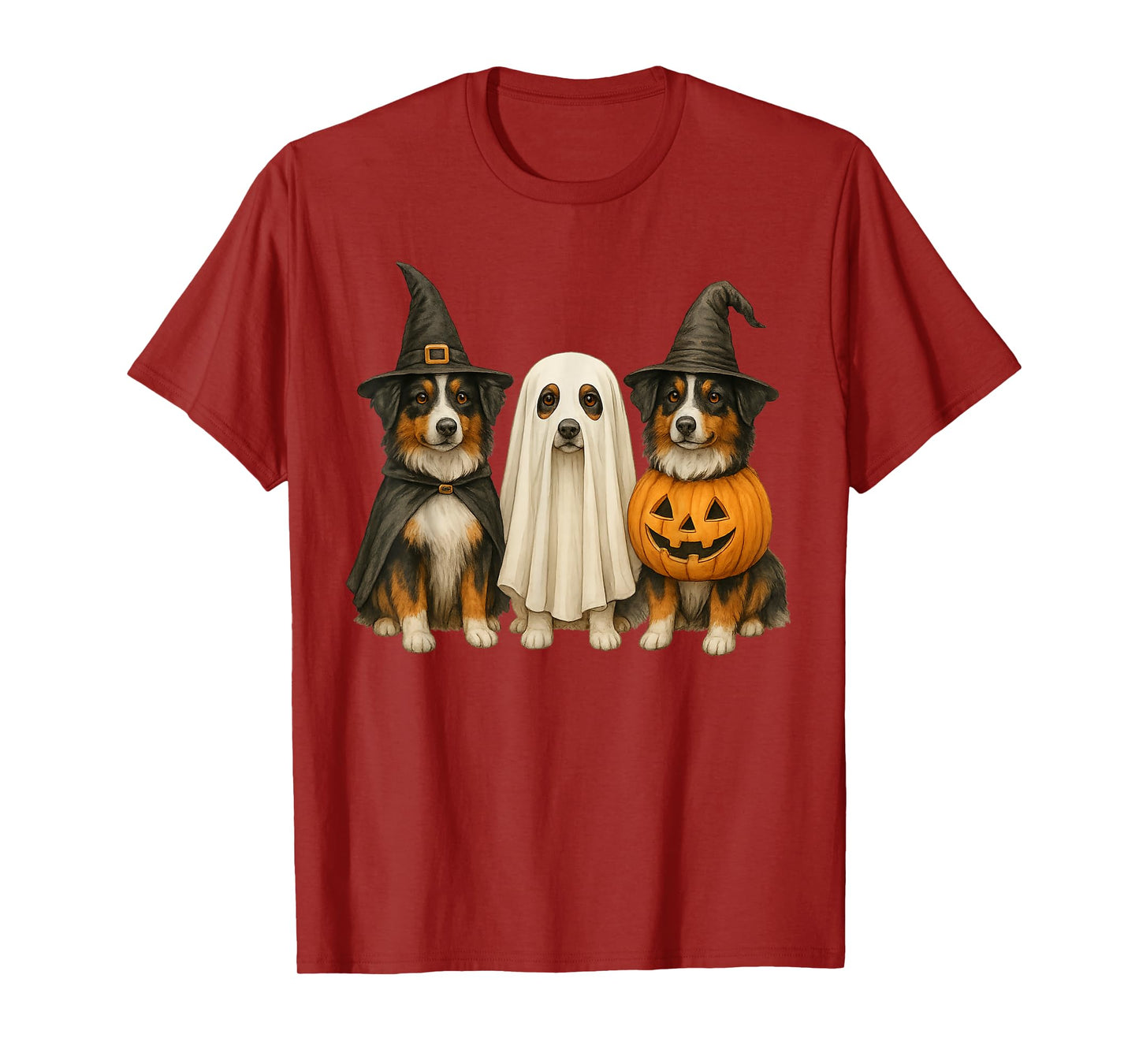 Australian Shepherd Halloween Dog Witch Ghost Pumpkin T-Shirt