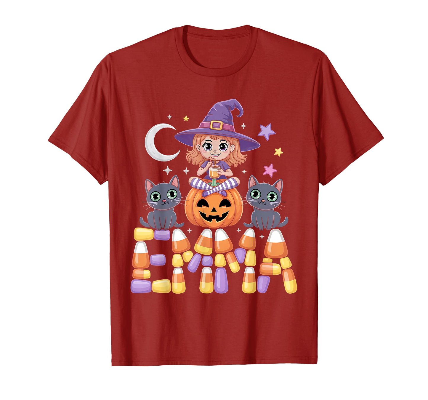 Emma Witch Candy Corn Cat Halloween Women and Girls T-Shirt