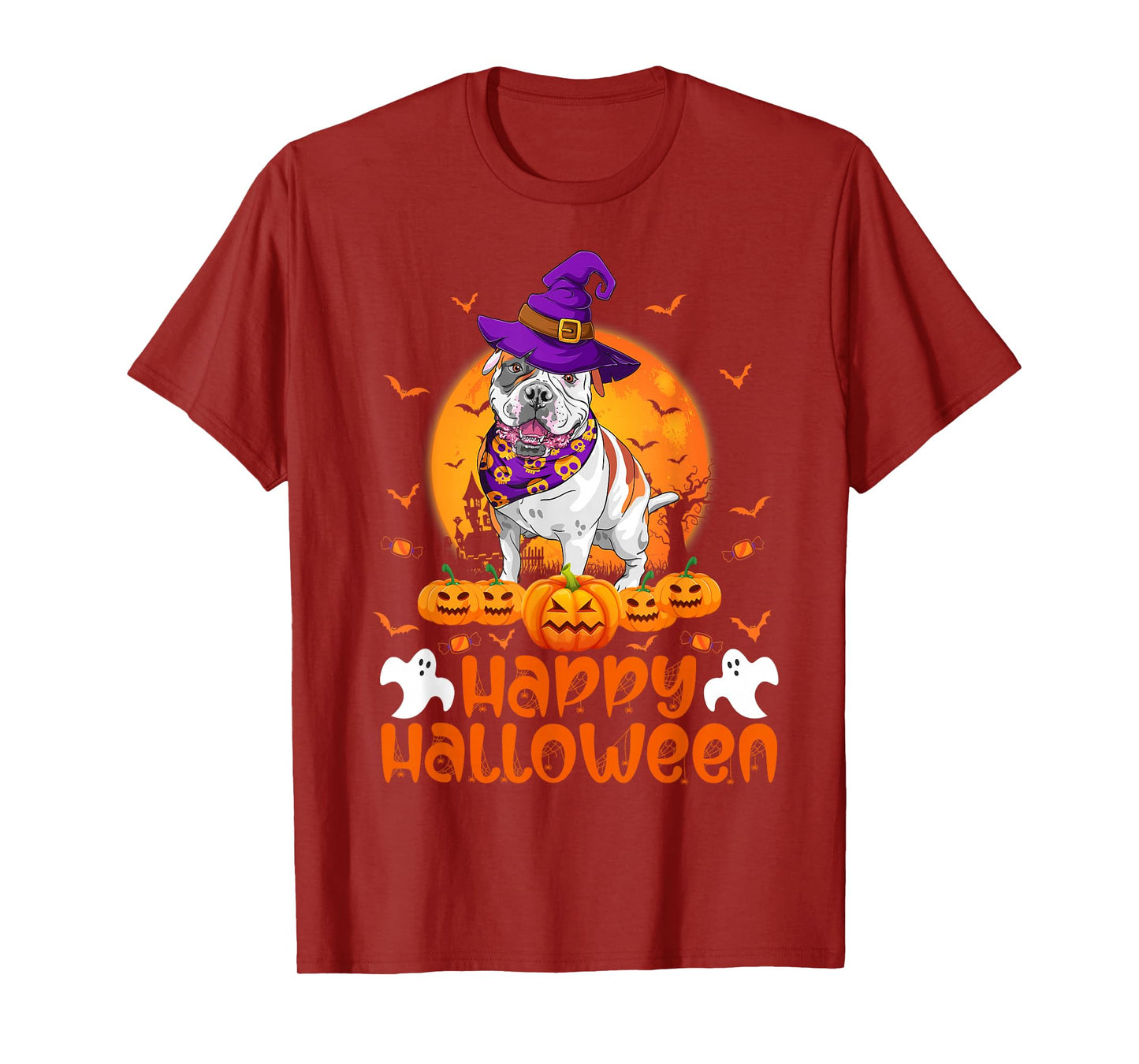 Vintage Pumpkin American Bulldog Witch Dog Funny Halloween T-Shirt