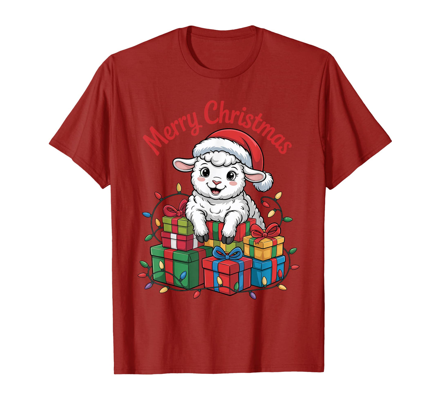 Lamb Santa Hat Christmas Design Funny Farm Animal Lovers T-Shirt