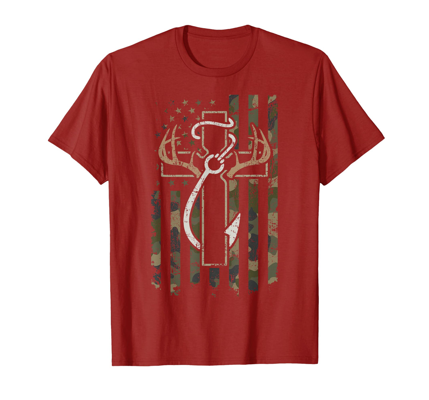 Hunting Fishing Faith - Christian Hunter Fisherman Camo USA T-Shirt