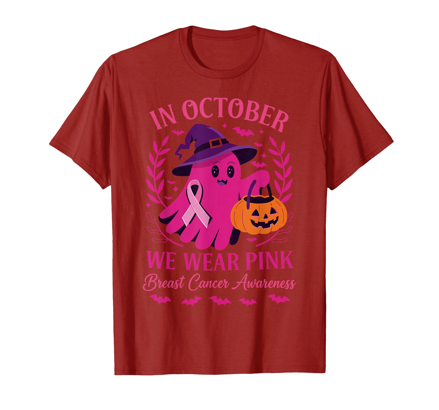 in October We Wear Pink Women Halloween Breast Cancer T-Shirt