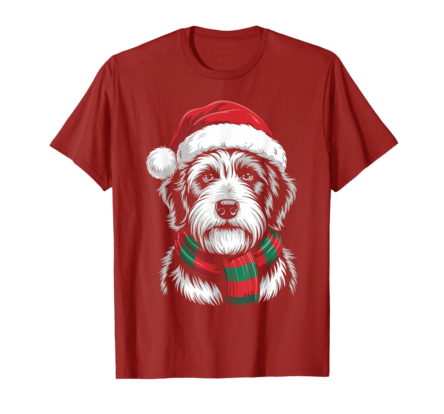 Bearded Collie Dog Xmas Santa Hat Scarf Christmas Costume T-Shirt