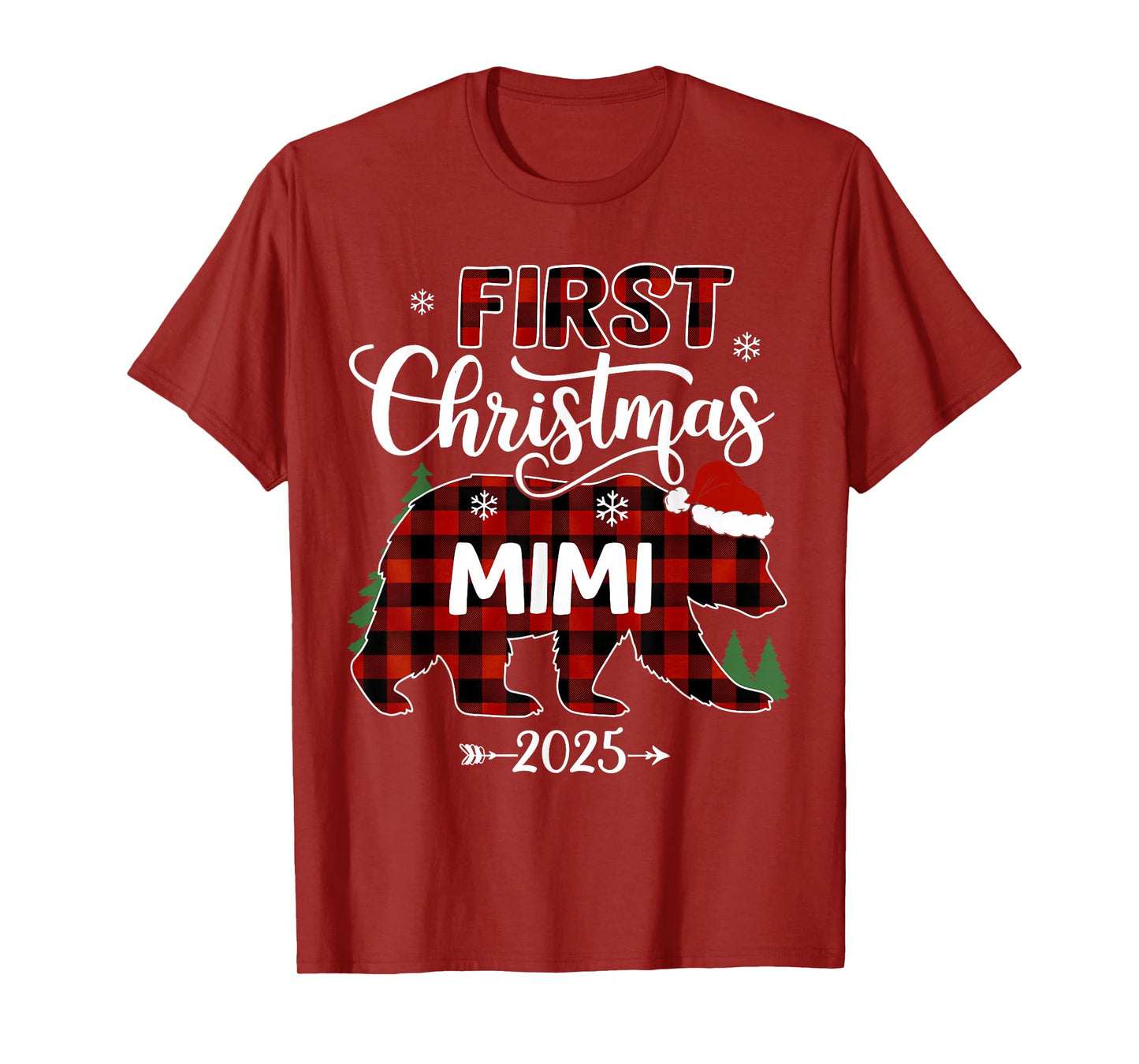 Pregnancy First Christmas Mimi Red Plaid Bear Santa 2025 T-Shirt