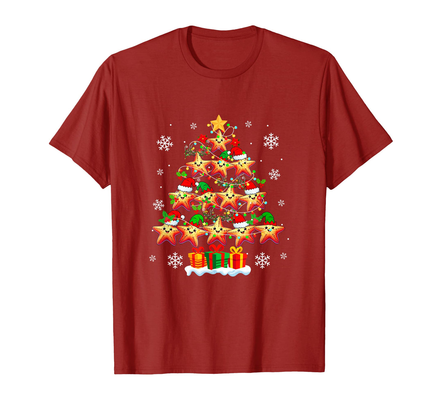 Group Santa Starfishes Colorful Xmas Tree Sea Animal Lover T-Shirt