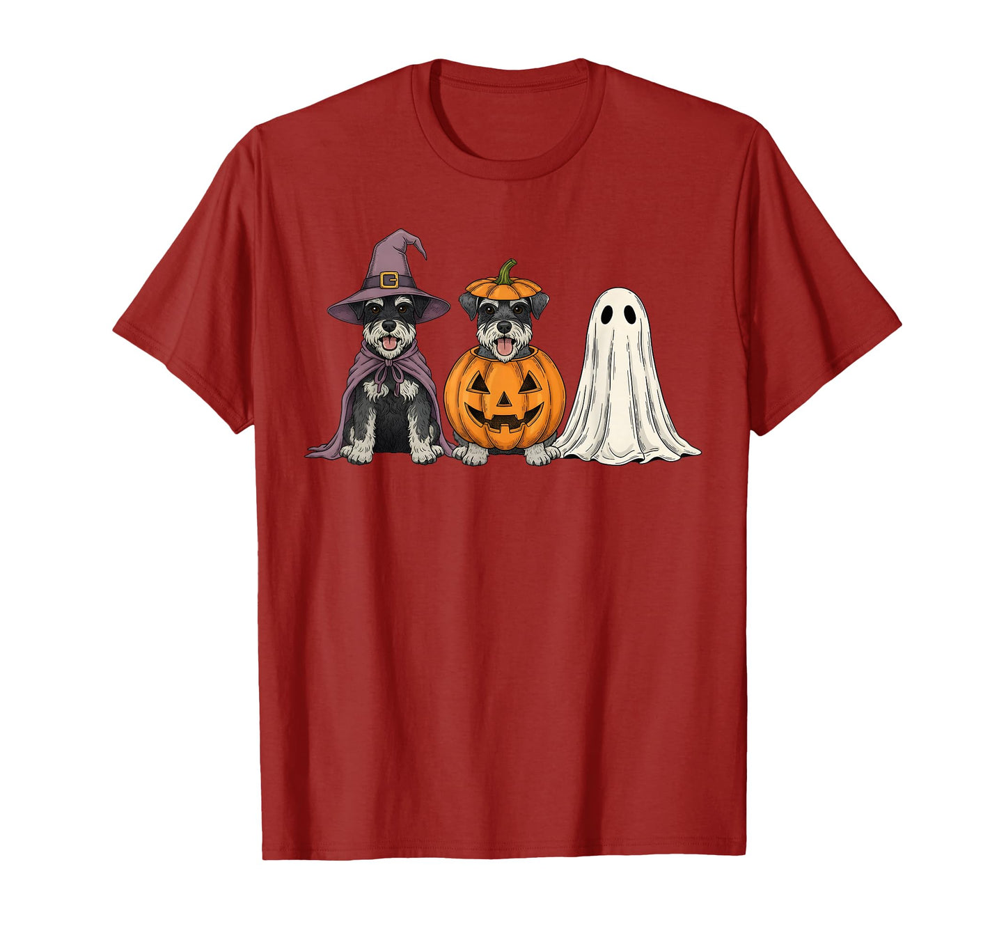 Spooky Ghost Miniature Schnauzer Pumpkin Halloween Dog Lover T-Shirt