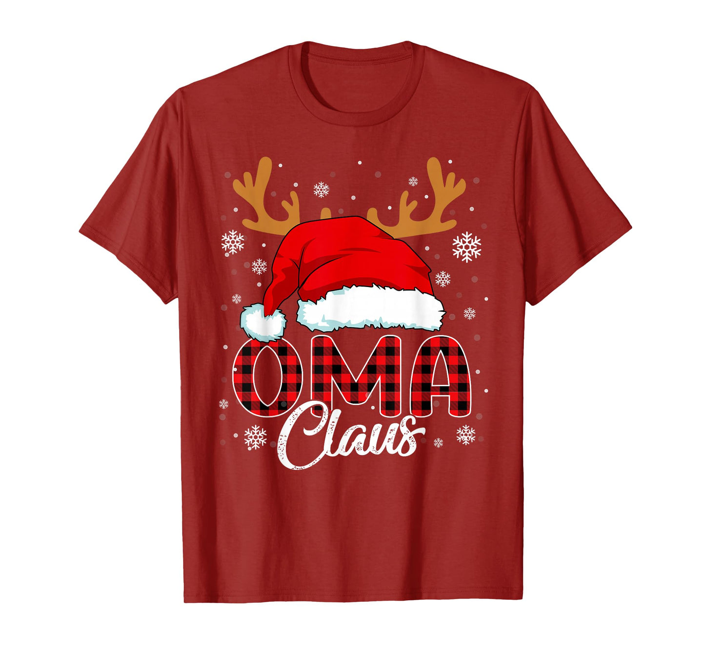 Oma Claus Santa Hat Christmas Red Plaid Matching Family Xmas T-Shirt