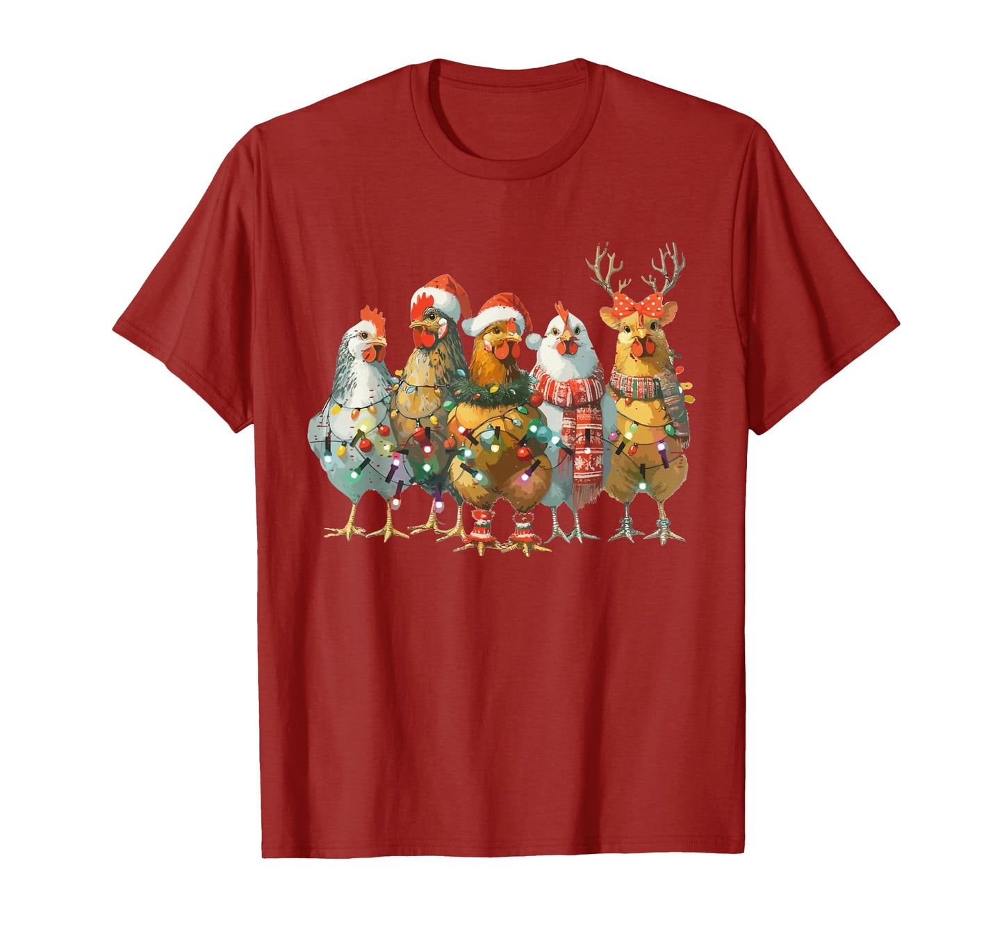 Funny Chicken Christmas Lights Farm Animal Cute Xmas Holiday T-Shirt