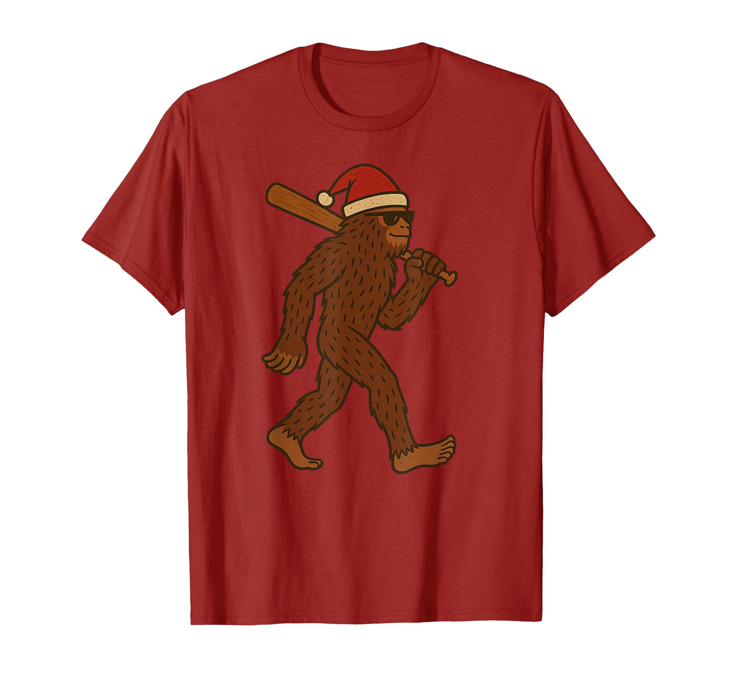 Sasquatch Playing Baseball Xmas Holiday Funny Christmas T-Shirt