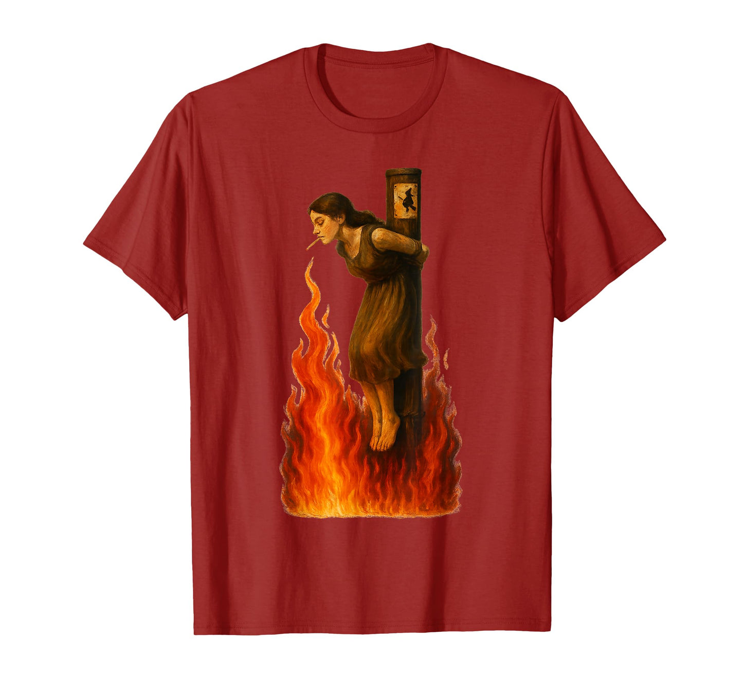 Dark Humor Feminist Witch Lighting Cigarette with Flames T-Shirt