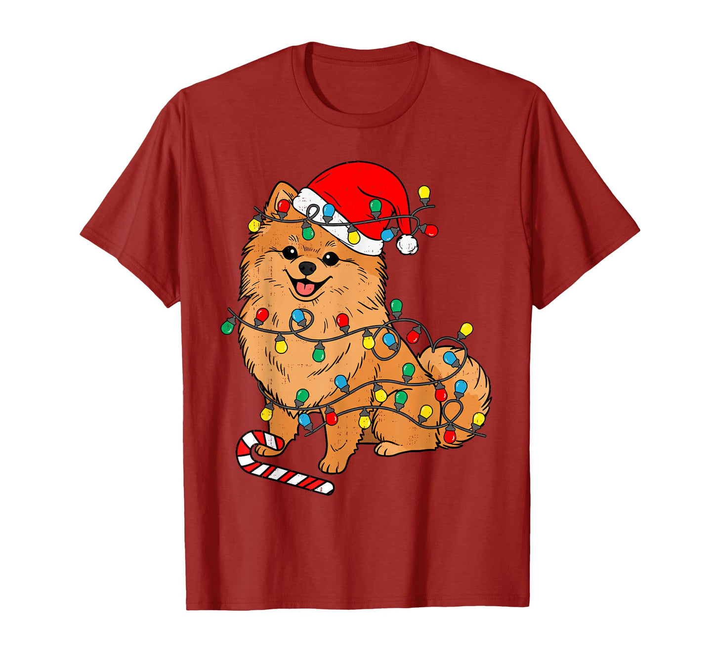 Pomeranian Dog Christmas Lights Santa Xmas Pet Dog Lover T-Shirt