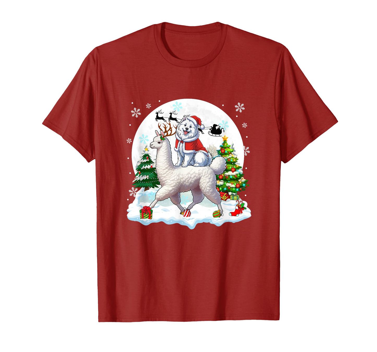 Santa Samoyed Riding Llama Reindeer Christmas Owner Kids T-Shirt