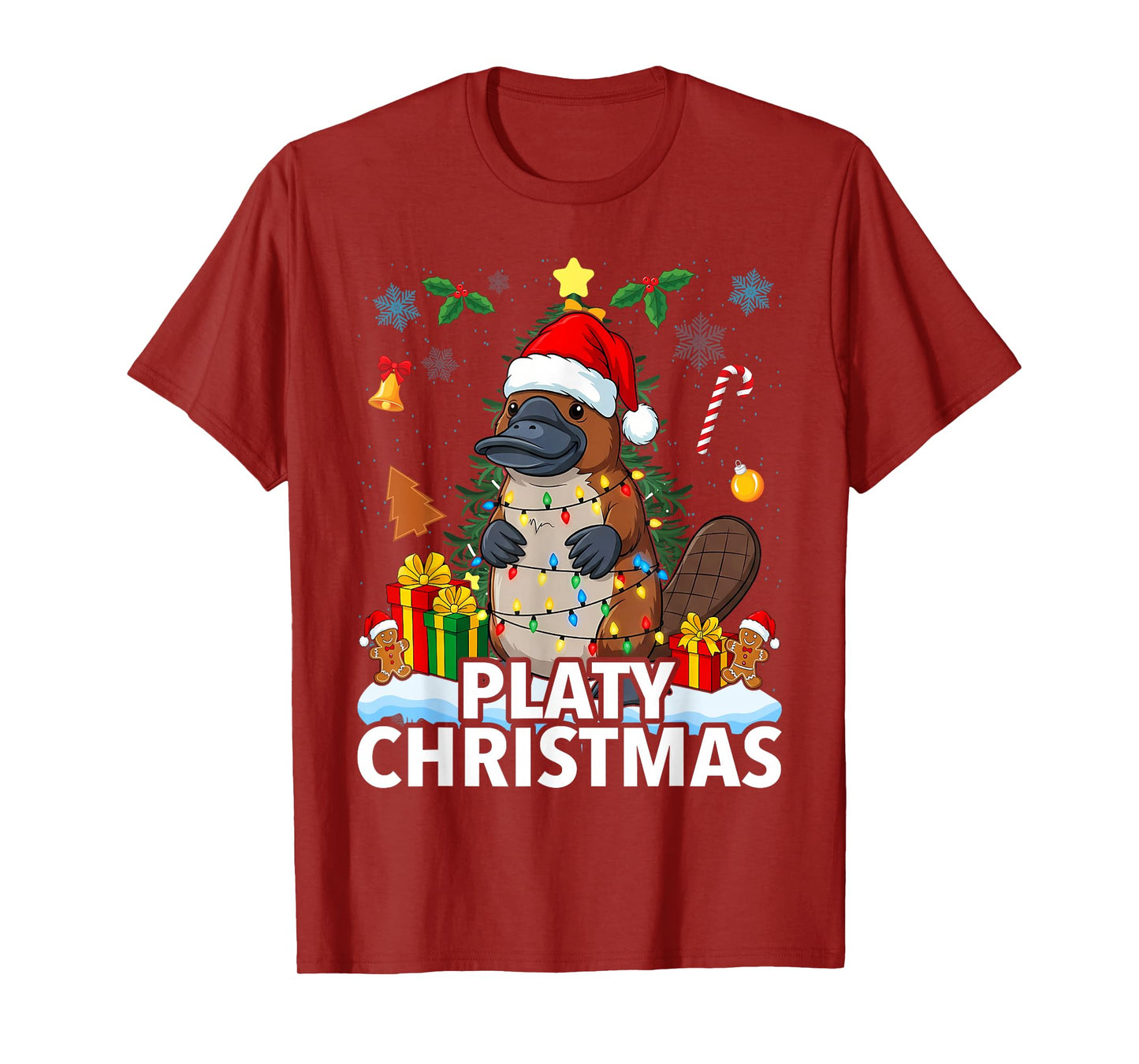 Christmas Santa Hat Xmas Duck Billed Platypus T-Shirt