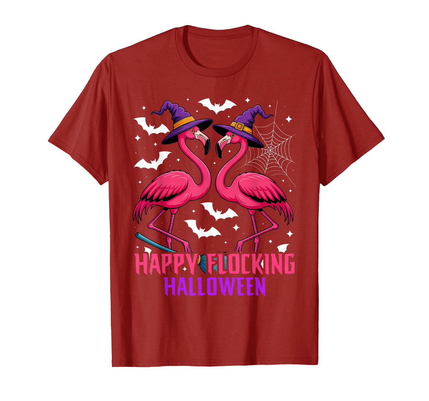 Happy Flocking Halloween Funny Pink Flamingo Witch T-Shirt