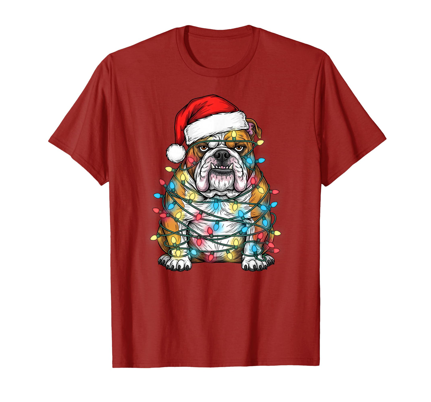 Funny Bull Dog Christmas Lights Santa Hat Pet Lover T-Shirt