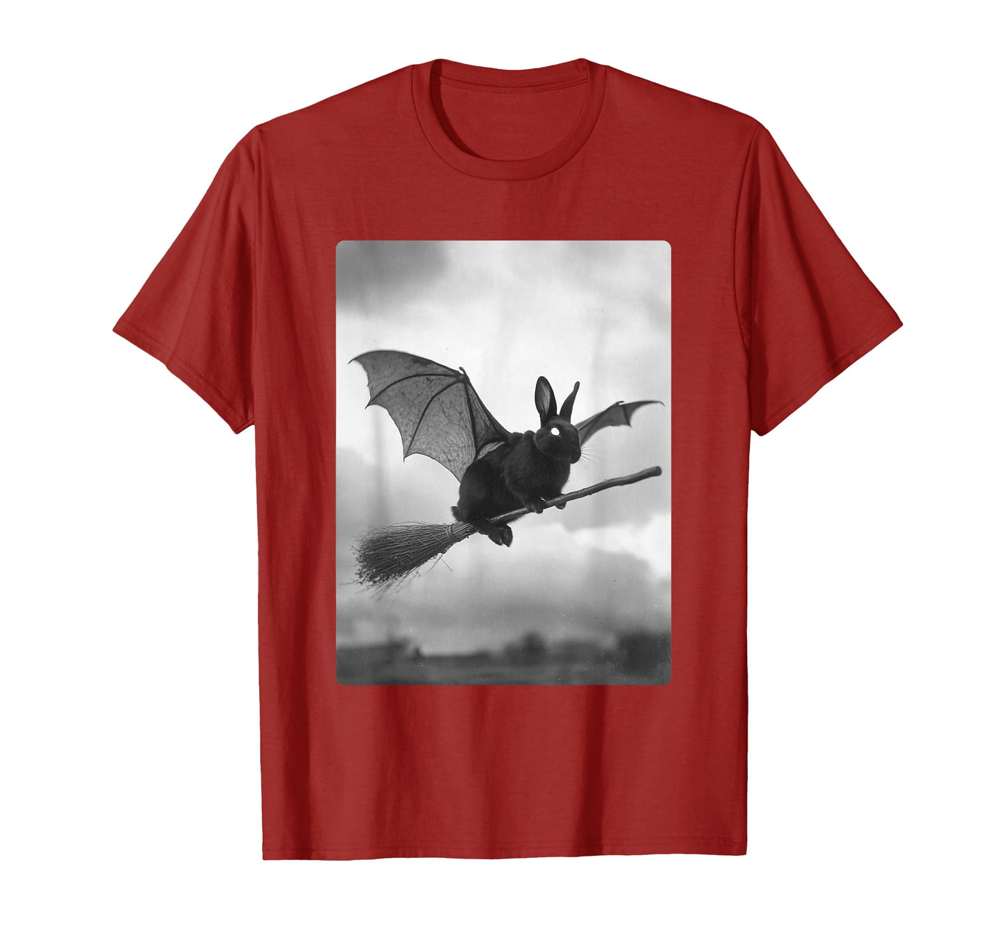 Gothic Rabbit Witch Broom Bat Wings Spooky Halloween Animal T-Shirt
