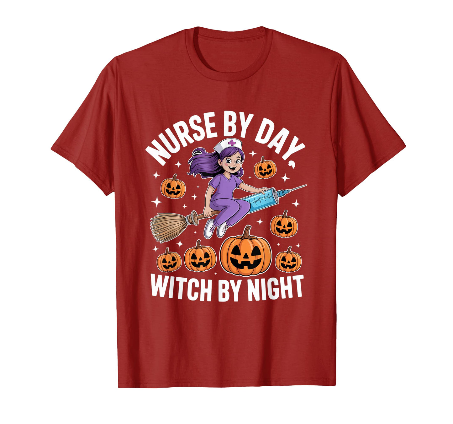 Nurse in Day Witch in Night Halloween Costume Funny T-Shirt