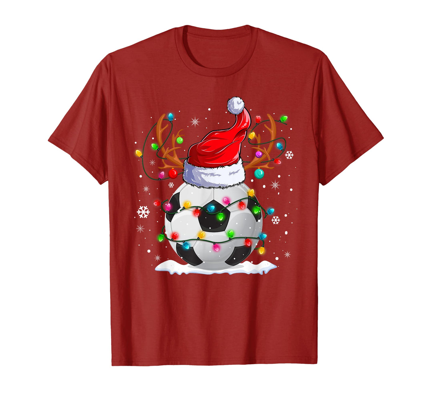 Soccer Santa Hat Reindeer Christmas Lights Funny Xmas T-Shirt