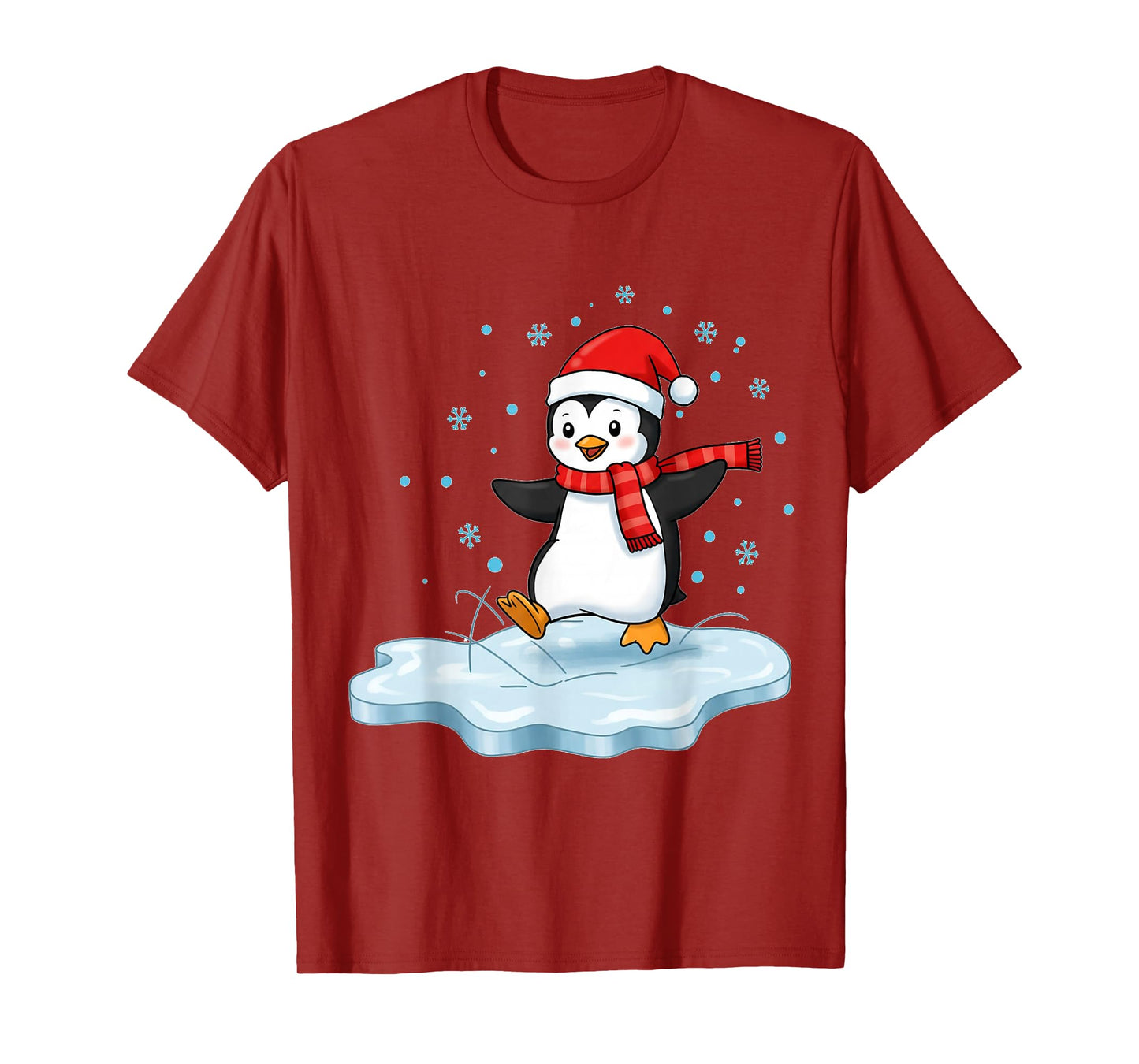 Happy Holiday Penguin on Ice with Santa Hat T-Shirt