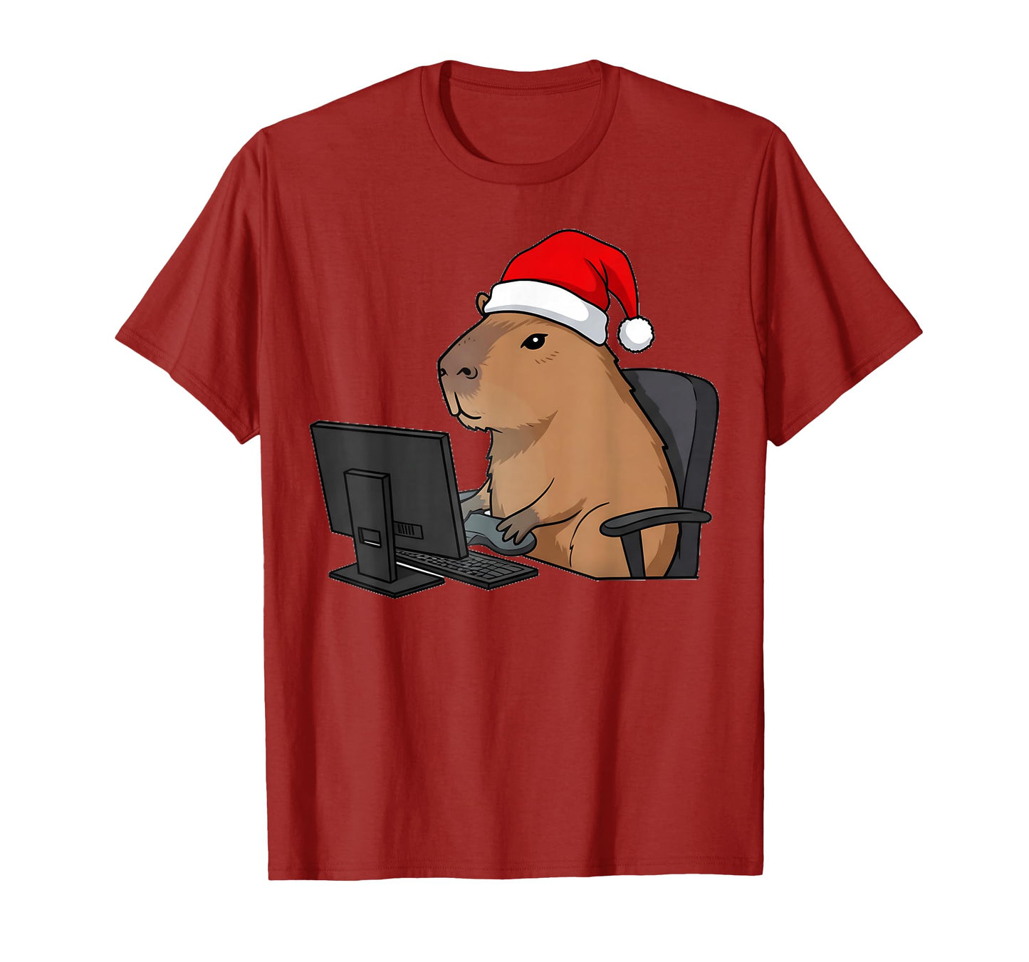 Santa Capybara Playing Video Games Gamer Christmas Gaming T-Shirt