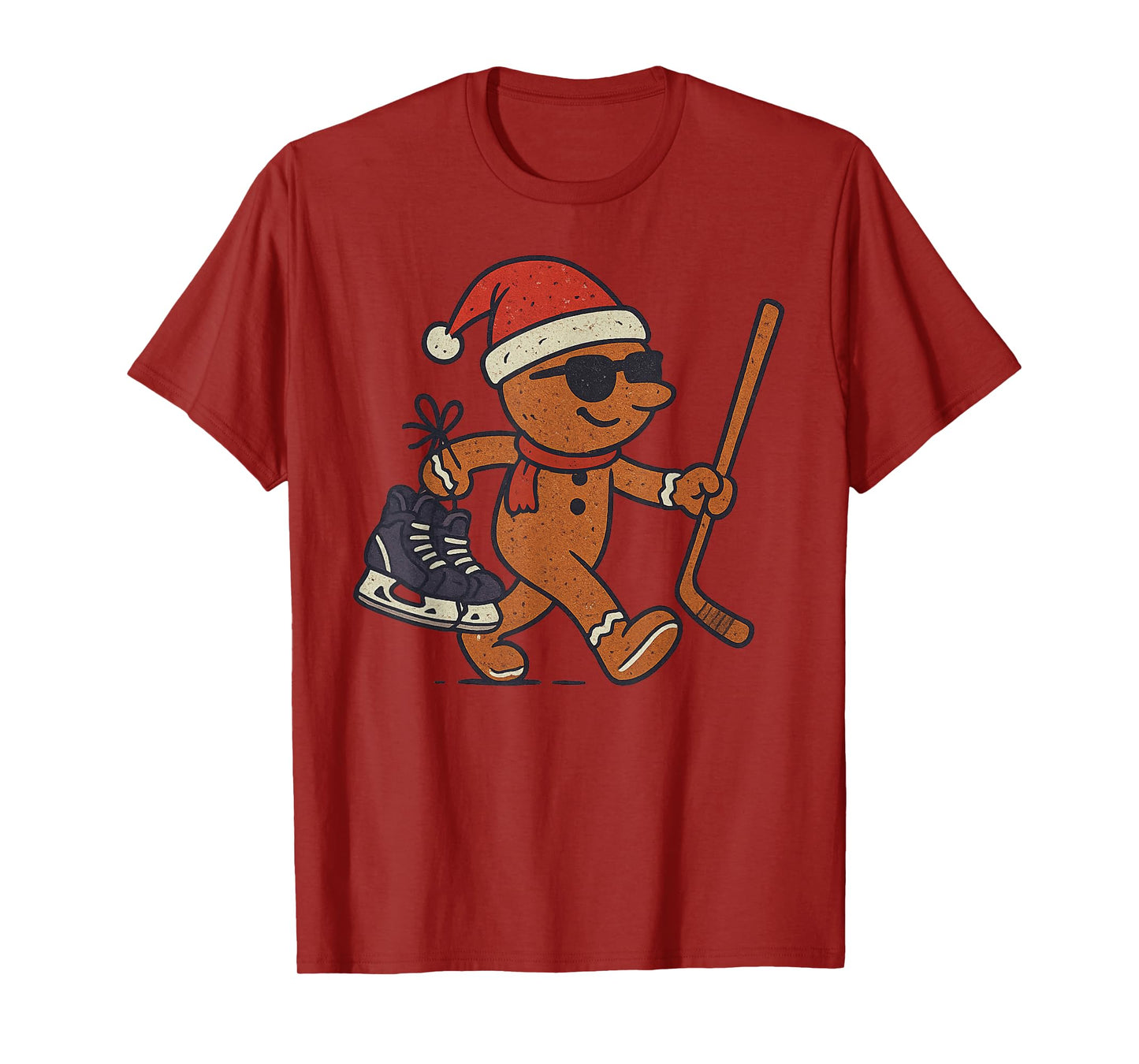 Gingerbread Playing Ice Hockey Christmas Vintage Funny Xmas T-Shirt
