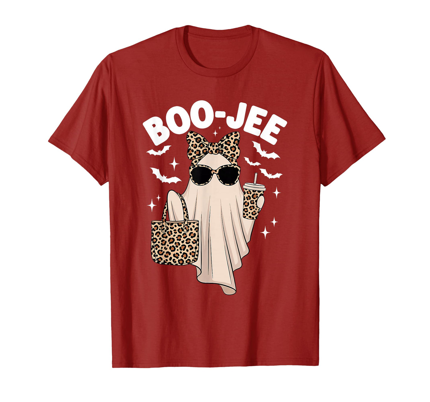 Coquette Leopard Ghost Coffee Boo-JEE Halloween Boujee Ghost T-Shirt