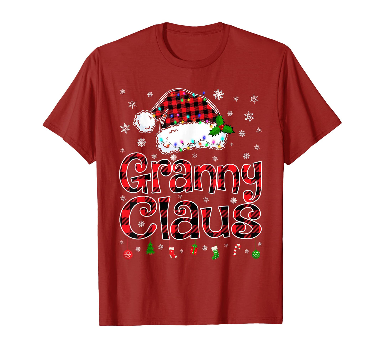 Granny Claus Christmas Lights Xmas Pajama Matching Family T-Shirt