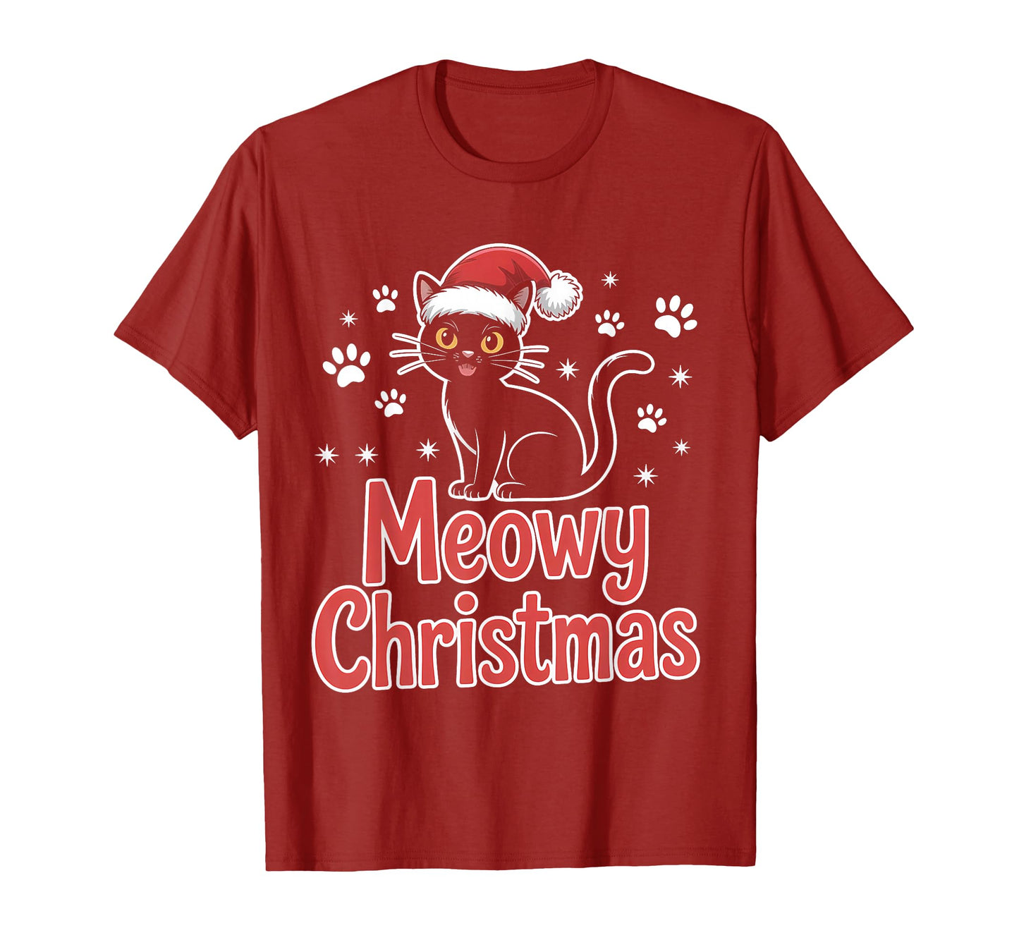 Meowy Christmas Cat Santa Hat Holiday T-Shirt
