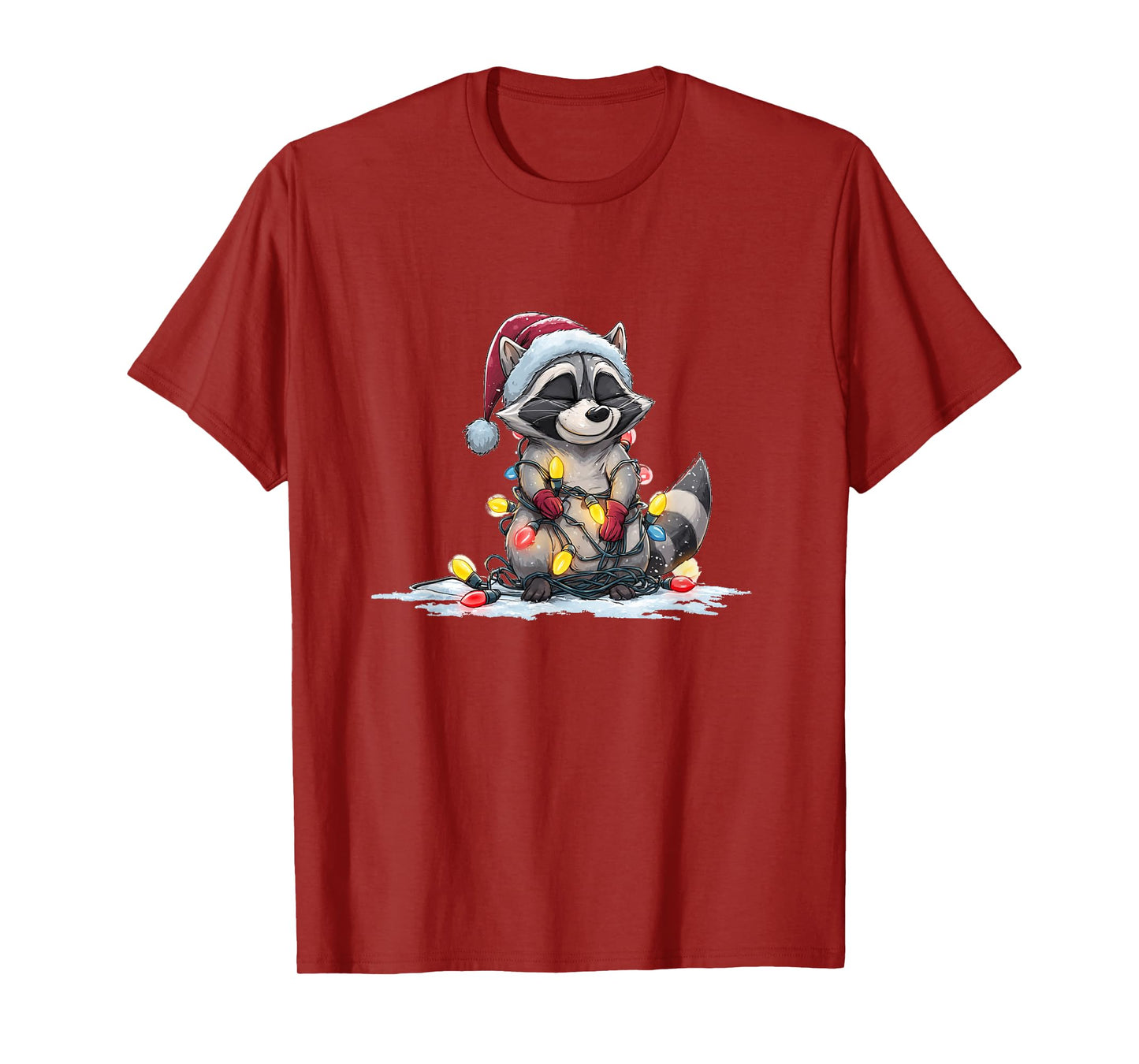 Funny Christmas Smile Raccoon with Santa Claus Hat Costume T-Shirt
