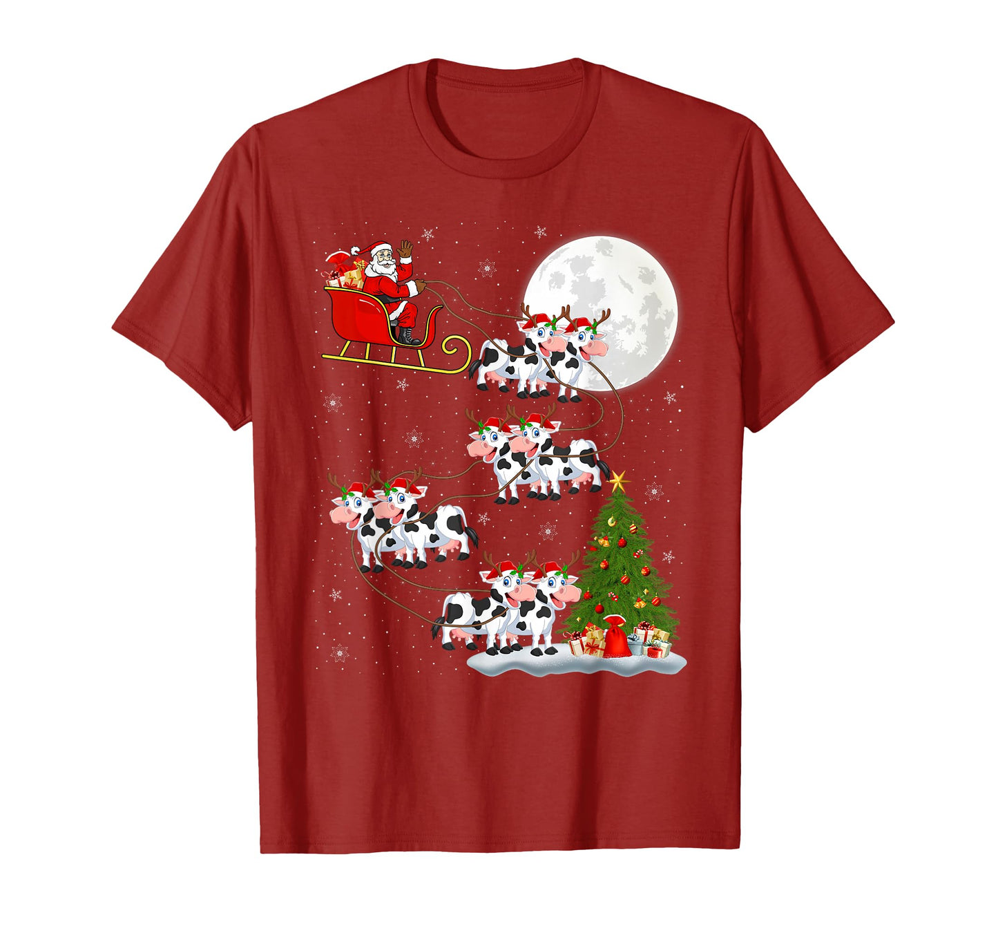 Cattle Cow Santa Sleigh Flying Funny Magical Christmas T-Shirt