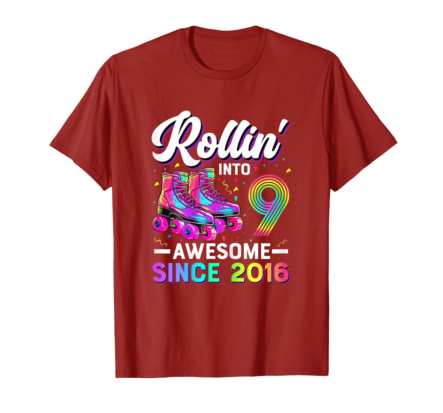 9th Birthday Shirt Girl Nine 9 Year Old Roller Skate Skating T-Shirt