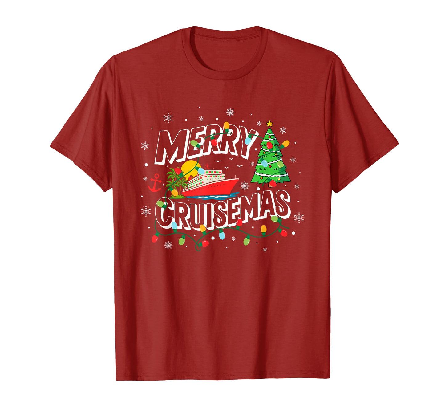 Cruise Ship Cruising Vacation Merry Christmas Lights Xmas T-Shirt