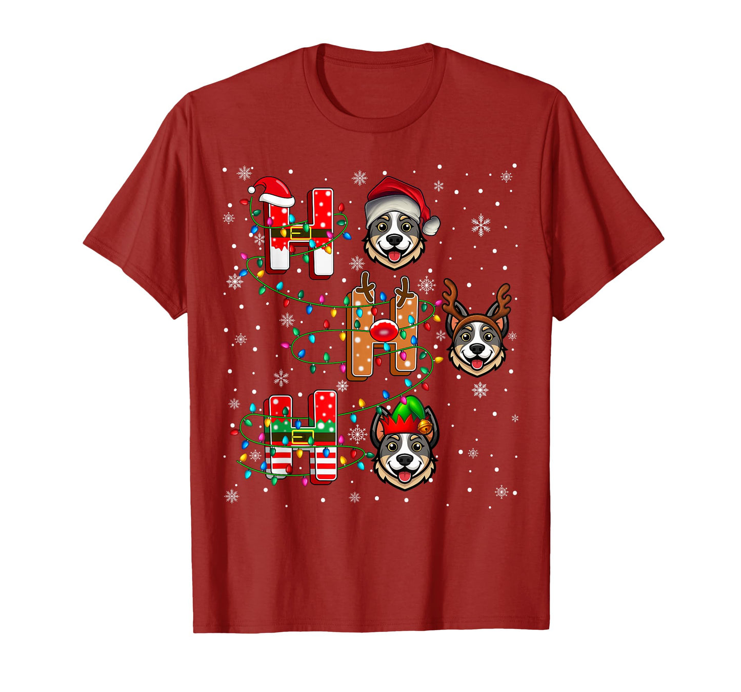 Ho Ho Ho Santa Reindeer Hat Elf Australian Cattle Dog Xmas T-Shirt