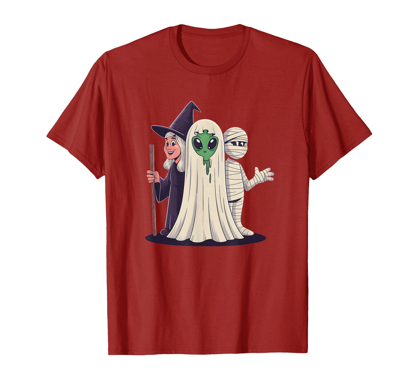 Halloween Squad Witch Alien Ghost and Mummy T-Shirt