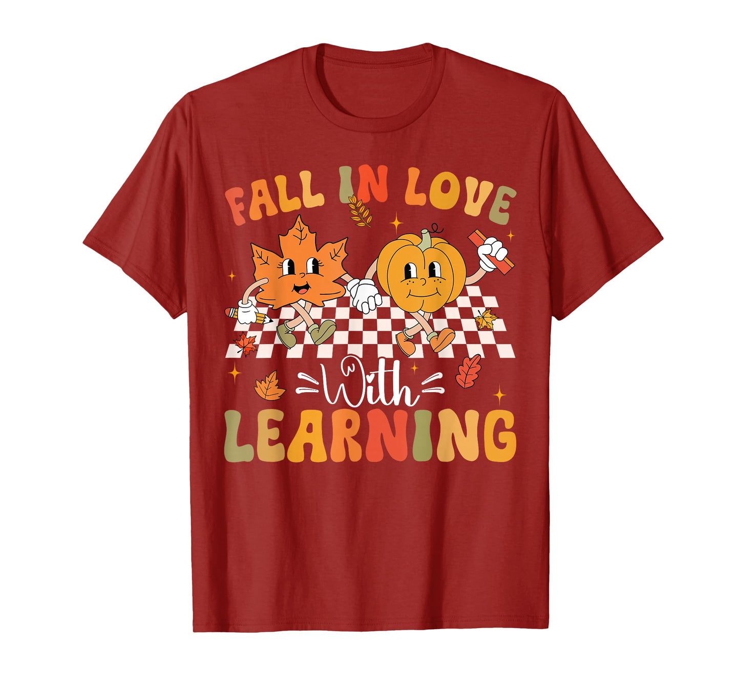 Retro Fall In Love With Learning Autumn Pumpkin Teacher T-Shirt