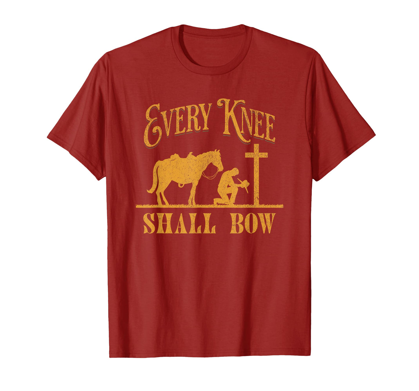 Cowboy Kneeling At Cross Every Knee Shall Bow Western Jesus T-Shirt