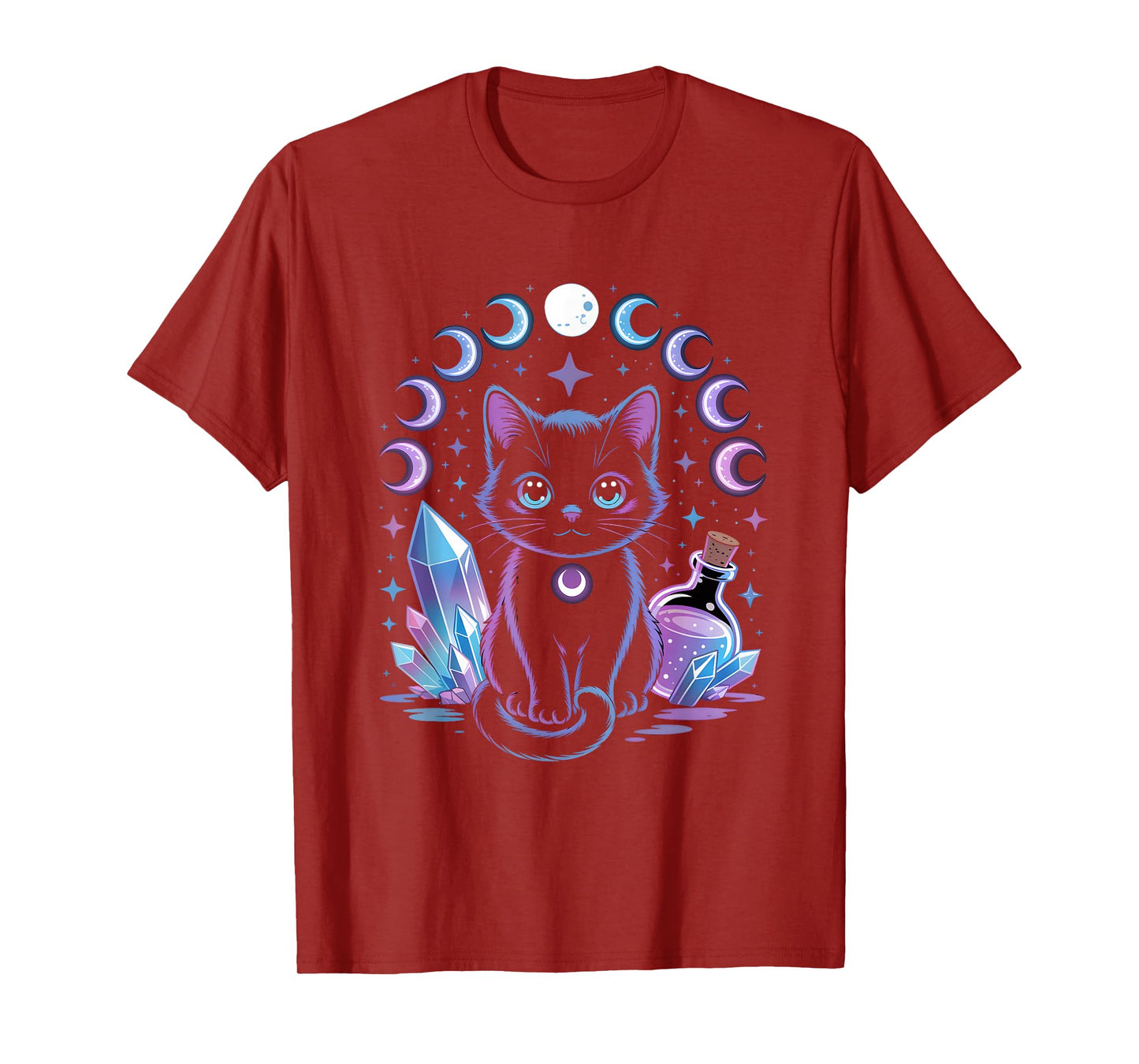 Black Witch Cat Crystals Kawaii Pastel Goth Occult Women T-Shirt