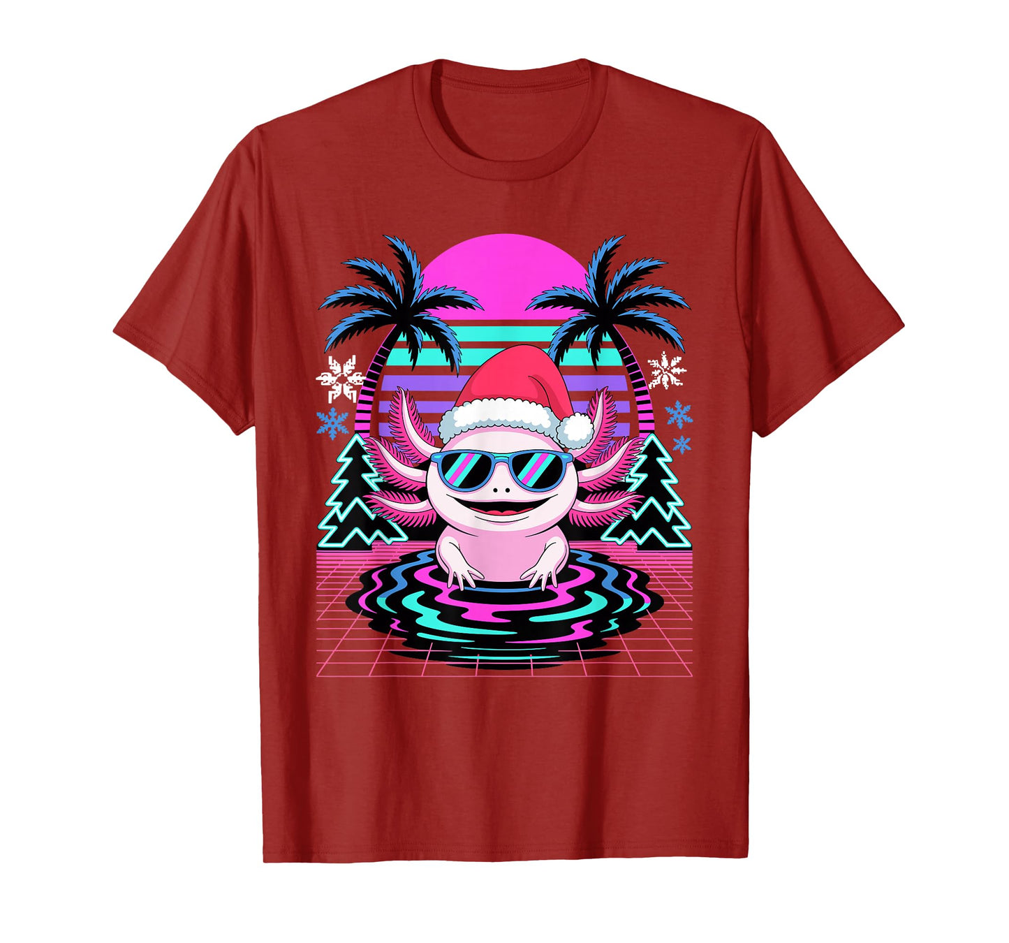 Christmas Synthwave Axolotl Sunglasses Axolotls T-Shirt