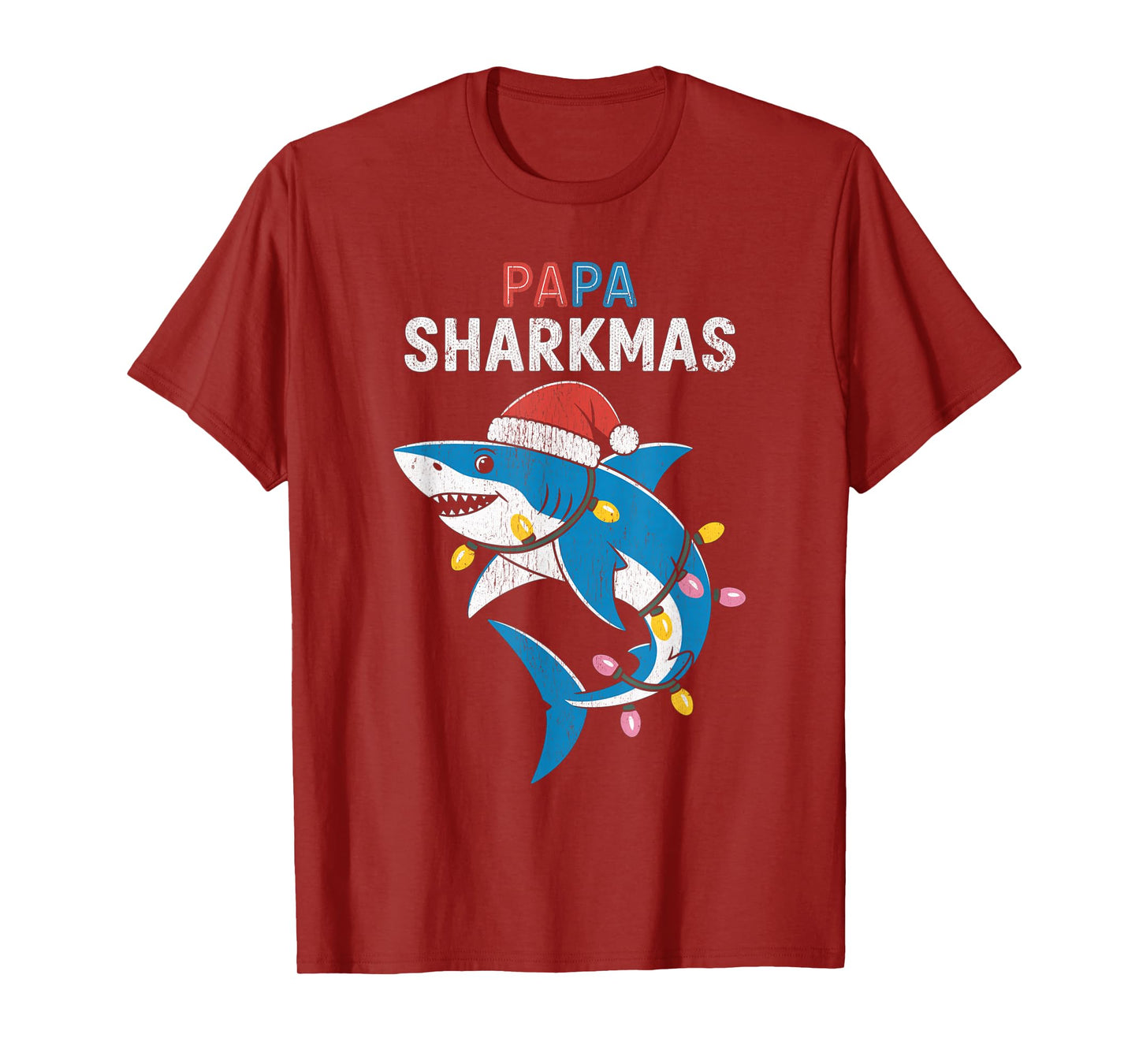 Papa Sharkmas Funny Shark Santa Hat Ugly Christmas Sweater T-Shirt