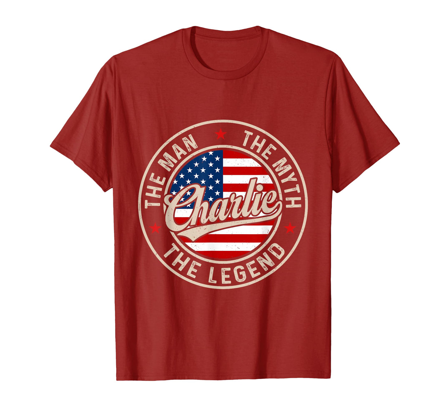 Vintage Charlie The Man Myth Legend First Name America Flag T-Shirt