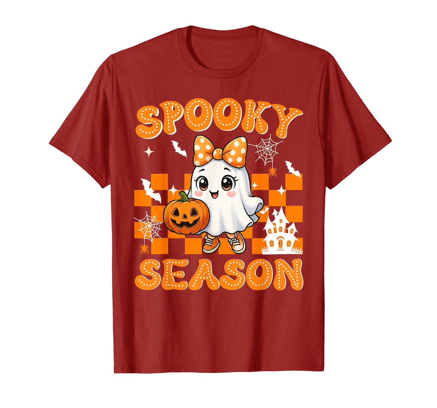 Groovy Spooky Season Retro Ghost Holding Pumpkin Halloween T-Shirt