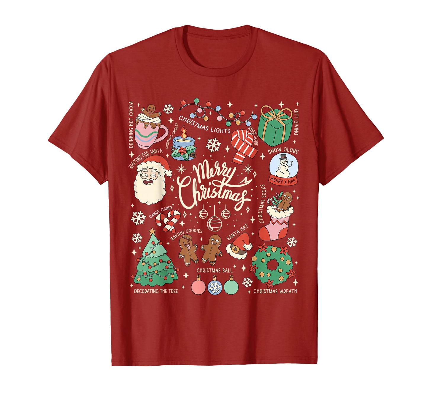 Merry Christmas Lights Red Santa Hat Xmas Family Men Women T-Shirt