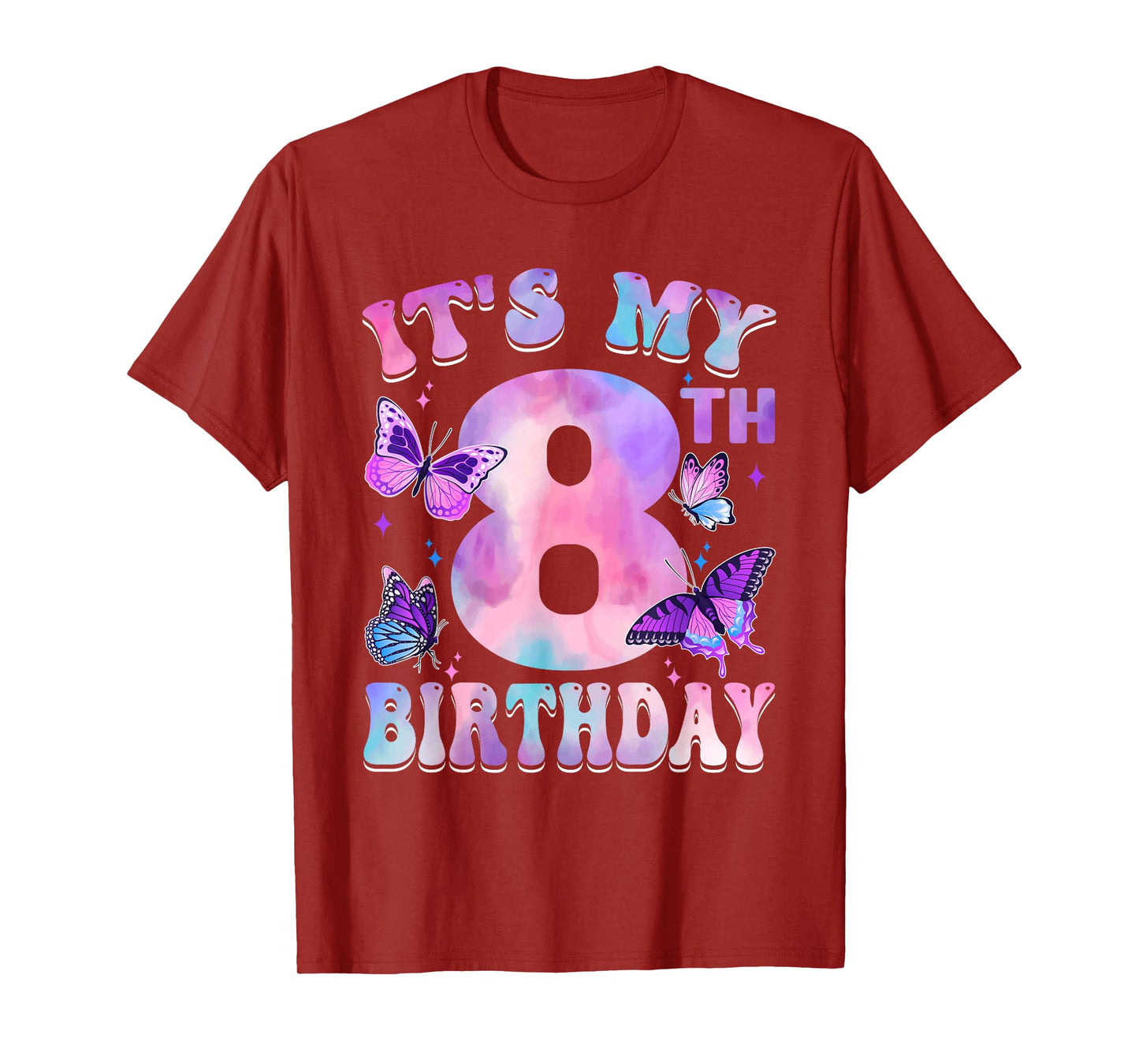 It's My 8th Birthday Butterfly Theme 8 Year Old Party Girl T-Shirt