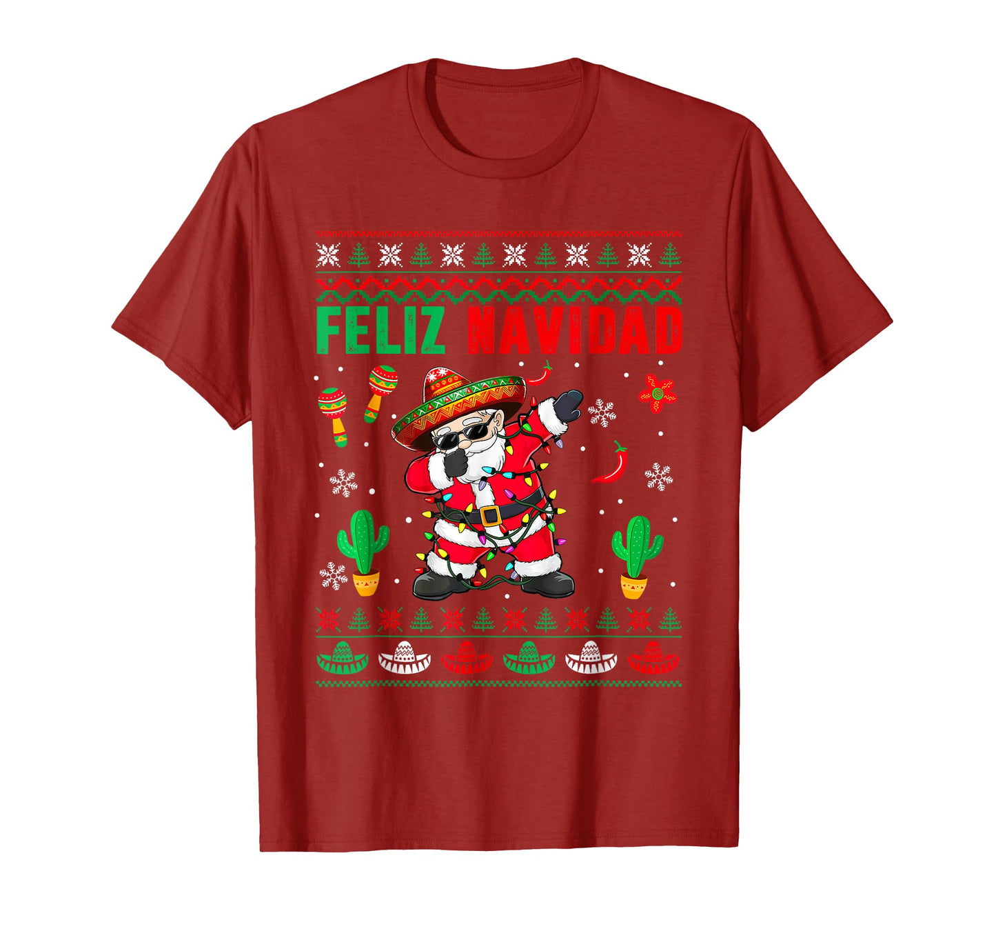 Feliz Navidad Xmas Sweater Santa Sombrero Dabbing Mexican T-Shirt