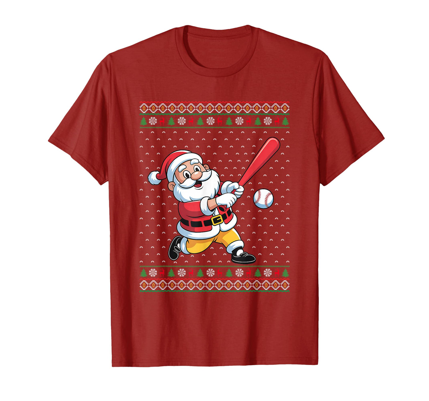 Santa Playing Baseball Men Boys Ugly Christmas Baseball T-Shirt
