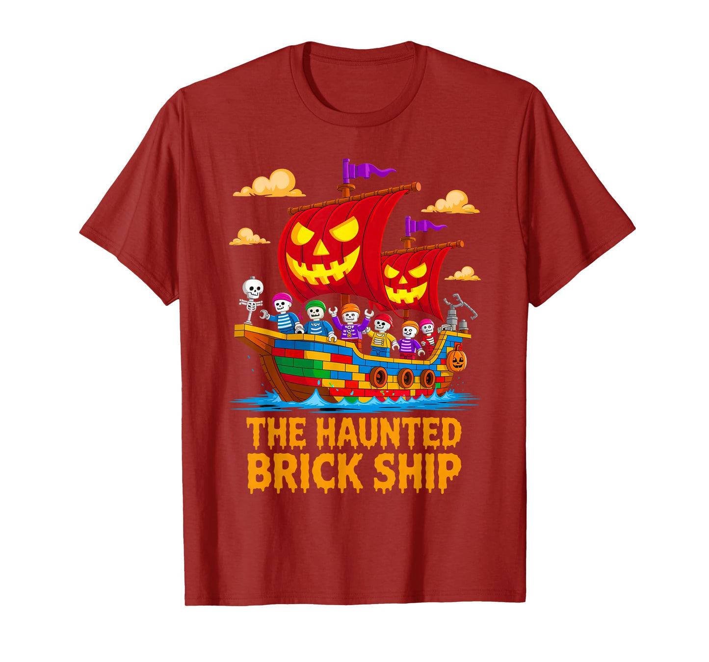 Halloween Bricks Pirate Skeleton Builder Blocks Building Toy T-Shirt