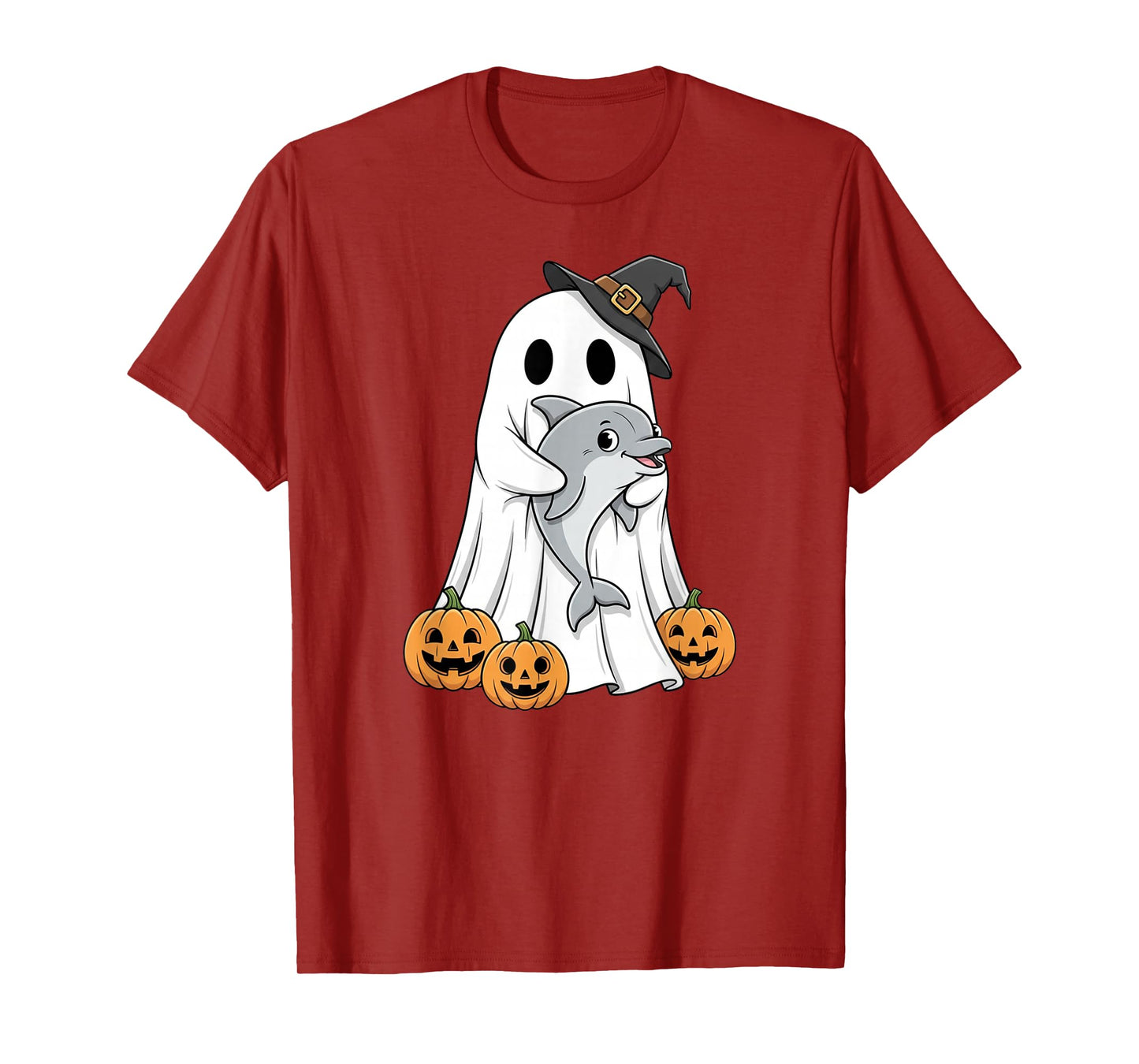 Funny Ghost Dolphin Pumpkin Halloween Kids Mens Womens T-Shirt