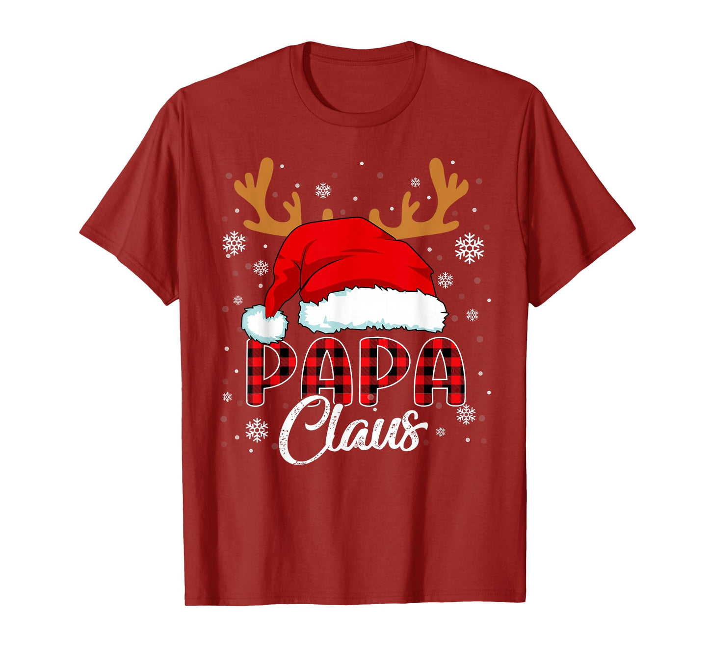 Papa Claus Santa Hat Christmas Red Plaid Matching Family T-Shirt
