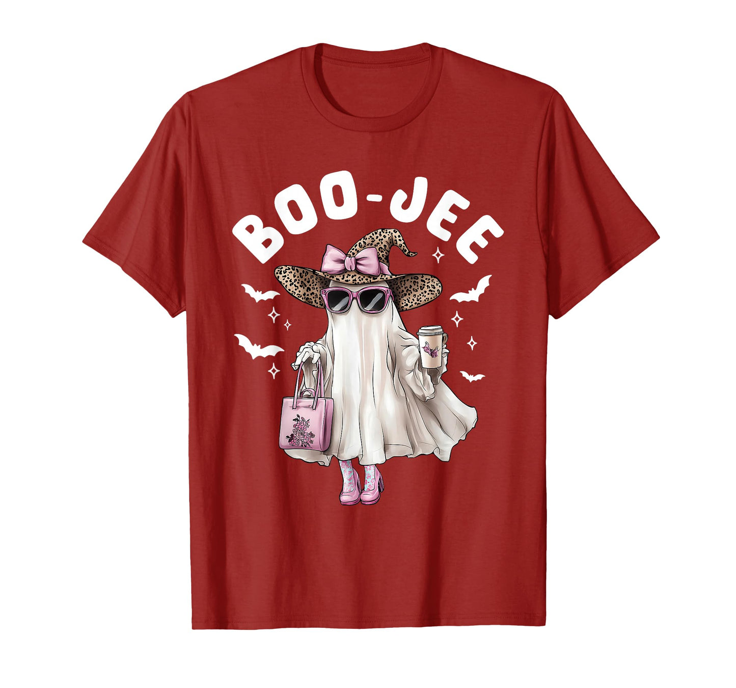 Coquette Leopard Ghost Coffee Boo-JEE Halloween Boujee Ghost T-Shirt